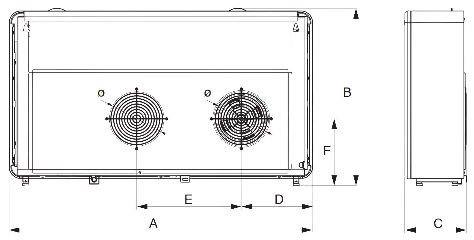 Schéma des dimensions du climatiseur monobloc tempero CMM2000 et CMM3000